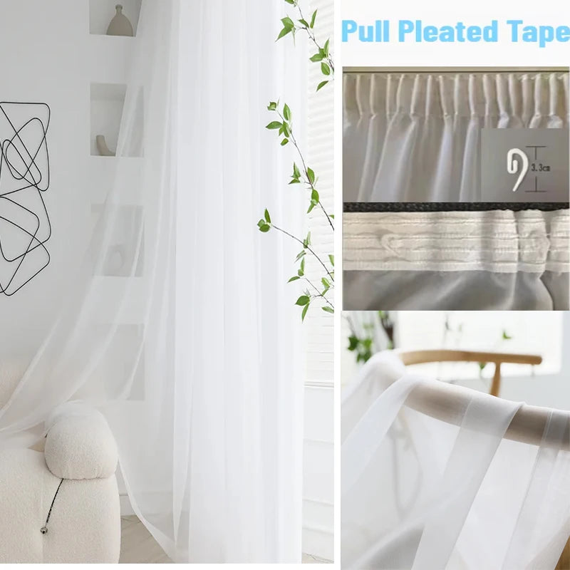 Cortinas de tul blanco transparente modernas – Paneles transparentes para ventanas de sala de estar y dormitorio