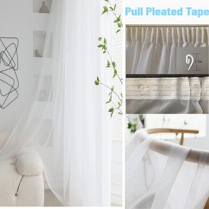 Cortinas de tul blanco transparente modernas – Paneles transparentes para ventanas de sala de estar y dormitorio