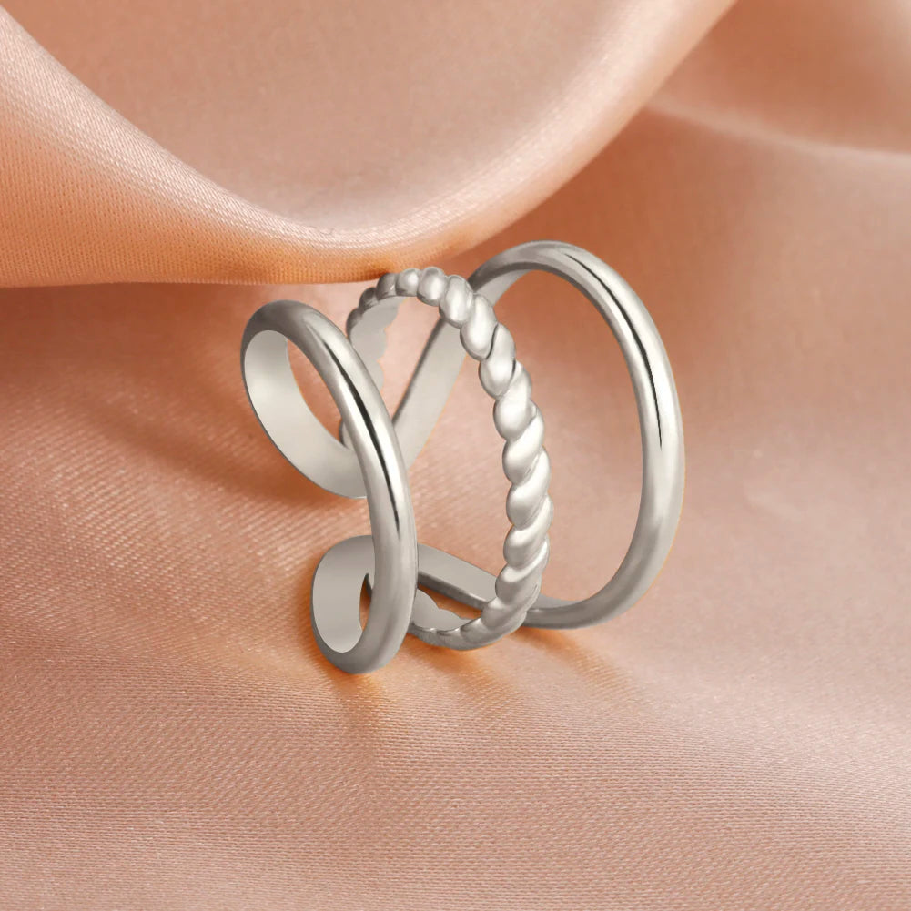 Bague Skyrim en acier inoxydable cœur géométrique pour femme, réglable, ouverte, pour fête, esthétique