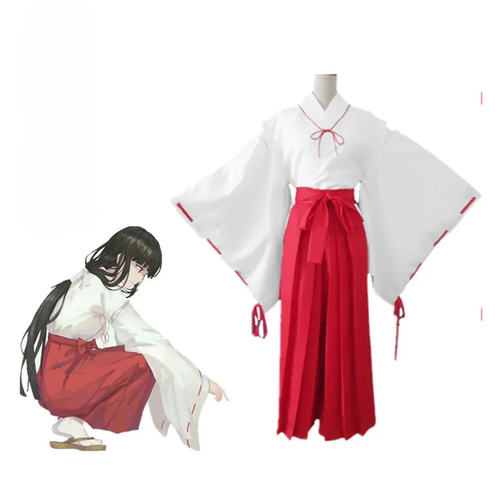 Inuyasha Inspired Cosplay Costume Set – Kagome/Kikyo Kimono Outfit with Wig & Shoes for Unisex Halloween & Anime Roleplay