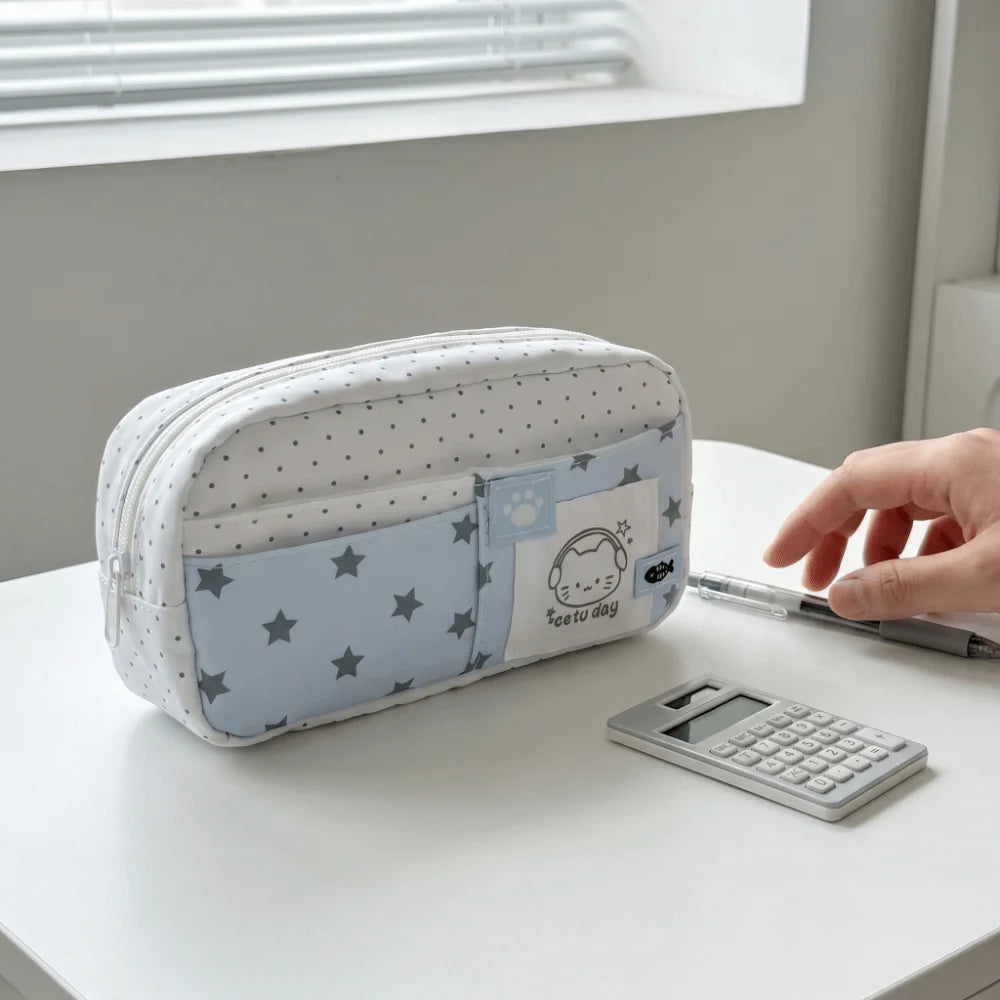 Trousse à crayons Chat à pois – Sac à stylos mignon grande capacité multi-couches, Organisateur de papeterie élégant pour l'école, le bureau et l'utilisation quotidienne