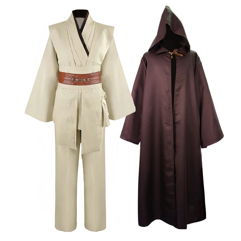 Obi-Wan Kenobi Men’s Jedi Costume – Adult Jedi Knight Robe, Hooded Tunic & Cloak Full Set for Halloween Cosplay & Dress-Up