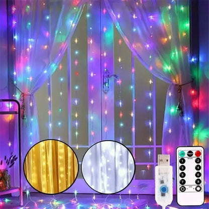 Luces USB LED de Cortina – 8 Modos de Iluminación con Control Remoto para Decoración de Dormitorio, Boda, Festividades y Hogar (3M/6M)