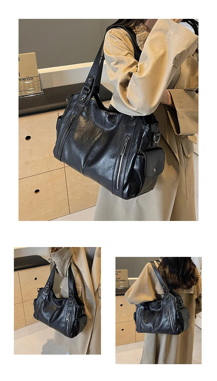 Women’s PU Leather Shoulder Bag – 2026 Fashion Handbag with Soft Interior Compartment, Contrast Color Design, Zipper Closure, Stylish Everyday Purse for Work, Travel & Casual Use