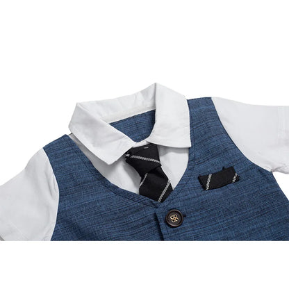 Baby Boy Gentleman Romper Set – Striped Vest Jumpsuit with Matching Tie, Formal Newborn Outfit for 3-24 Months