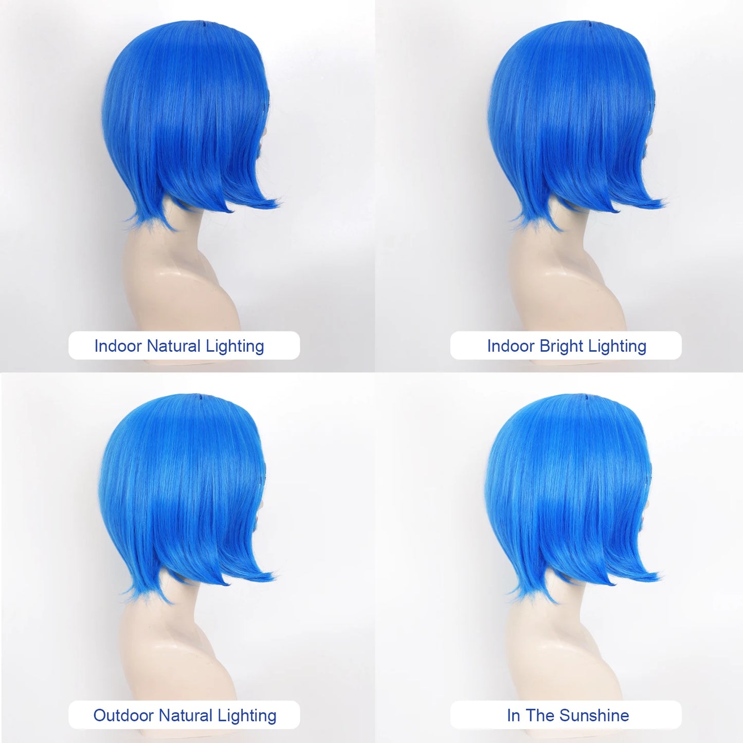 Inside Out Sadness Anime Cosplay Wig – Short Blue Bob Synthetic Wig with Wig Cap (Game & Role-Play Costume Hairpiece)