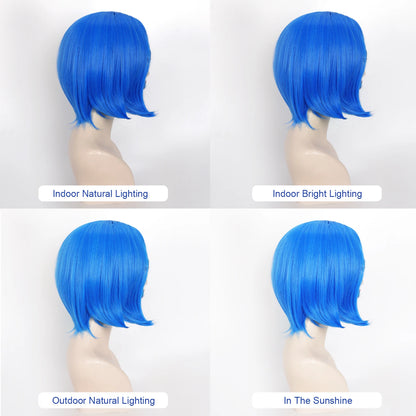 Inside Out Sadness Anime Cosplay Wig – Short Blue Bob Synthetic Wig with Wig Cap (Game & Role-Play Costume Hairpiece)