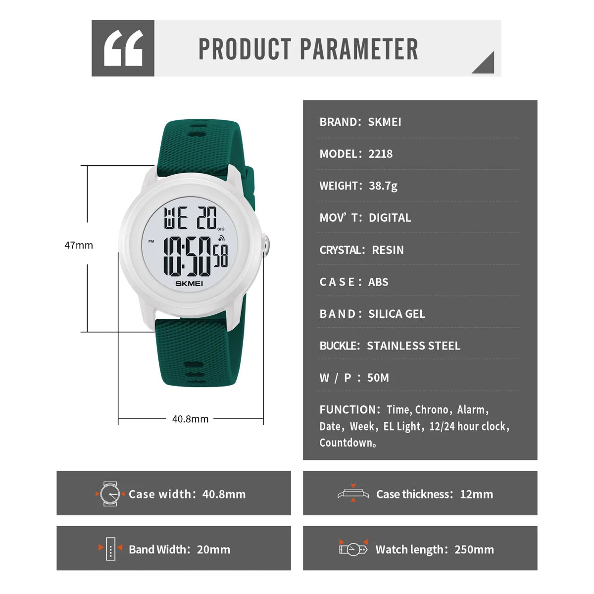 SKMEI 2218 Waterproof LED Digital Sport Watch (Unisex)