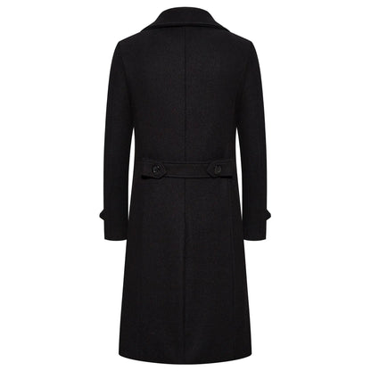 Men’s Long Woolen Trench Coat – Double-Breasted Slim-Fit Overcoat with Turn-Down Collar, Fashionable Spring & Autumn Outerwear