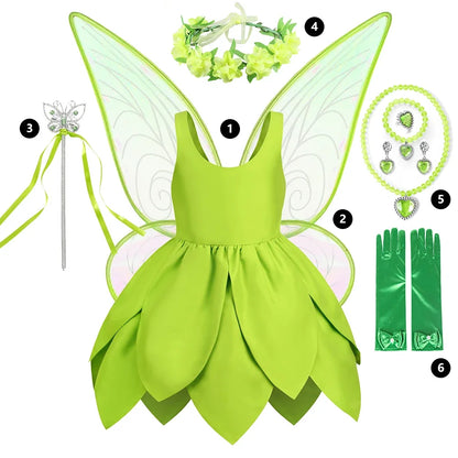 Girls Tinker Bell Costume – Green Fairy Princess Fancy Dress for Halloween, Birthday Parties & Cosplay, Ages 2–10Y