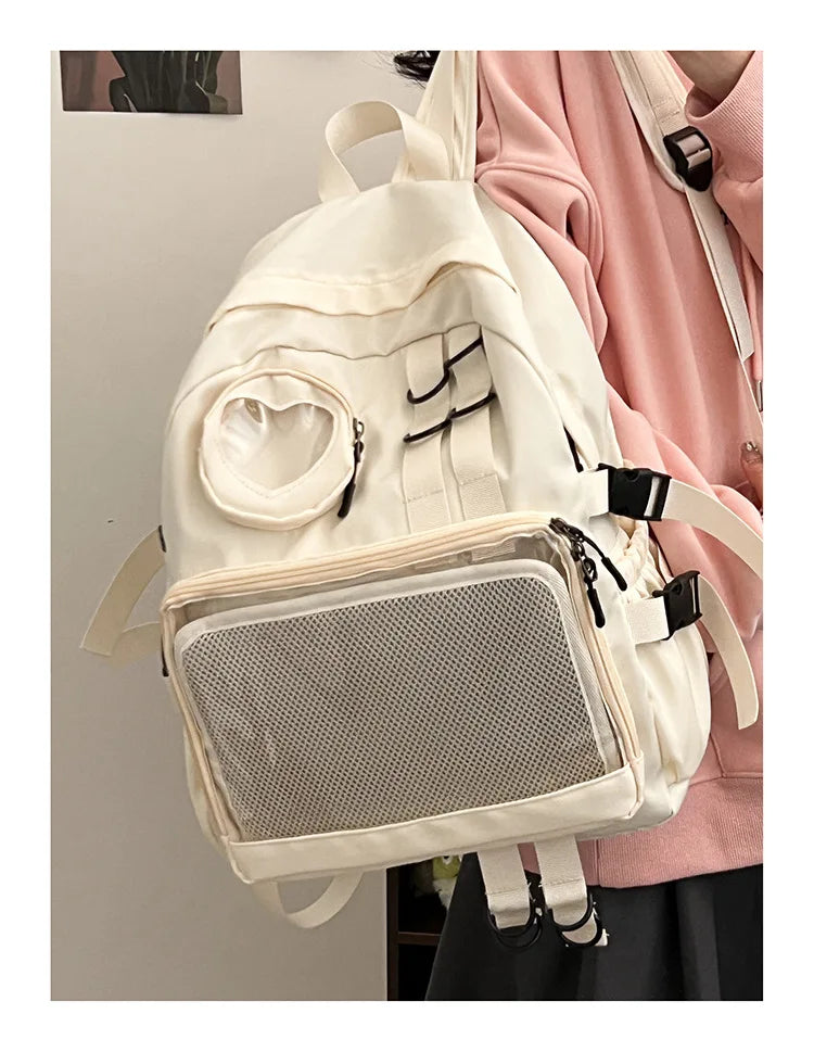 Mochila Ita Kawaii Estilo Collage – Mochila Escolar Transparente con Bolsillo en Forma de Corazón para Adolescentes, Mochila de Moda Japonesa JK, Mochila para Laptop para Mujeres, Bolso de Hombro para Estudiantes Estilo Harajuku 2024