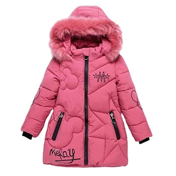 dsGirls Winter Jacket 3-12 Years, Thick Warm Hooded Coat with Zipper, Waterproof Autumn and Christmas Outerwear for Ki
