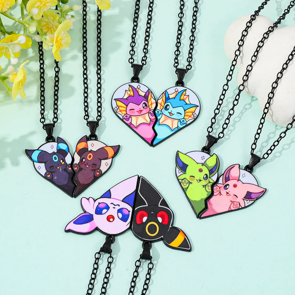 Collar de pareja de corazón roto de Pokémon Eevee – Regalo de joyería romántico de anime para mejores amigos (2 piezas)
