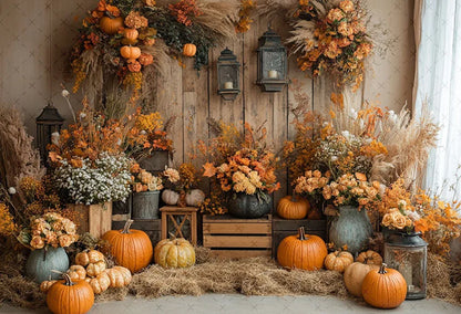 Mehofond Fall Autumn Harvest Photography Backdrop – Rustic Barn Hay & Pumpkin Background for Kids’ Birthday, Portrait, Photo Studio & Party Decor