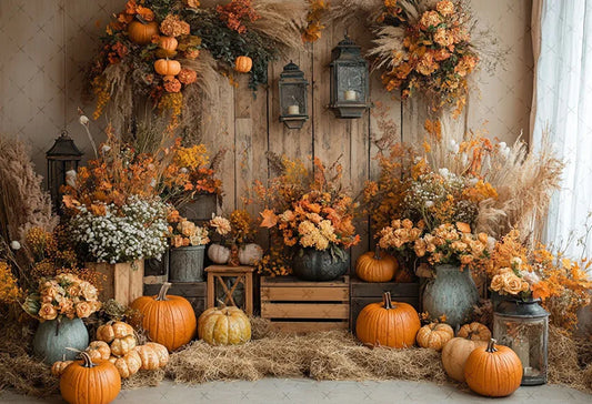 Mehofond Fall Autumn Harvest Photography Backdrop – Rustic Barn Hay & Pumpkin Background for Kids’ Birthday, Portrait, Photo Studio & Party Decor