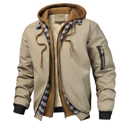 Men’s Color-Block Hooded Jacket – Loose-Fit Faux Two-Piece Coat, Trendy Casual Outerwear for Spring, Autumn & Winter