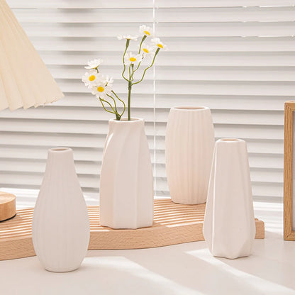 Florero Nórdico de Cerámica Blanca – Jarrón Decorativo Moderno para Sala de Estar, Decoración del Hogar y Escritorio