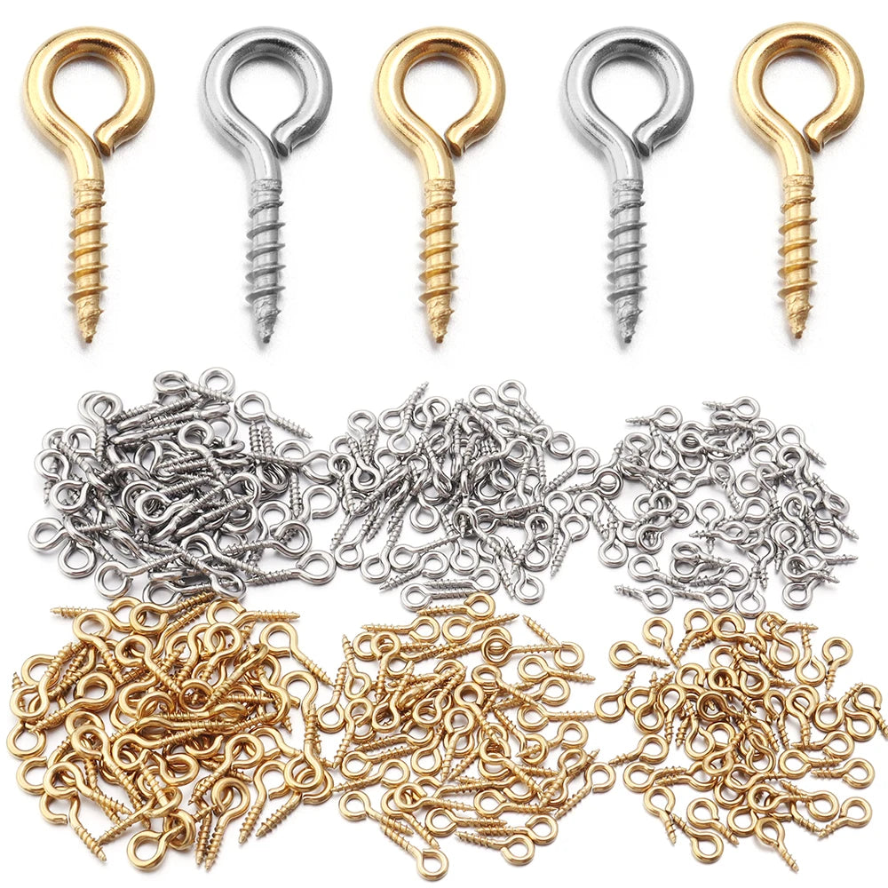 20–50 Piece Stainless Steel Screw Eye Pins with Keychain Hooks – Mini Threaded Eye Pins for DIY Jewelry, Bracelets, Pendants & Crafts