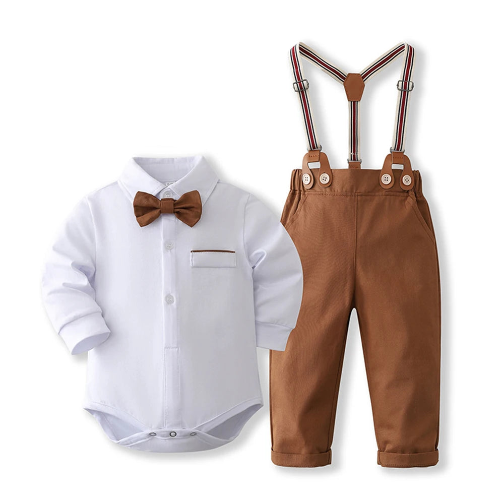 Baby Boy Gentleman Formal Outfit Set – Solid Romper with Matching Hat, Cotton First Birthday Costume for Infants & Toddlers 0-24 Months