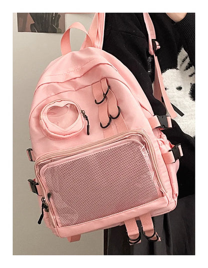 Mochila Ita Kawaii Estilo Collage – Mochila Escolar Transparente con Bolsillo en Forma de Corazón para Adolescentes, Mochila de Moda Japonesa JK, Mochila para Laptop para Mujeres, Bolso de Hombro para Estudiantes Estilo Harajuku 2024