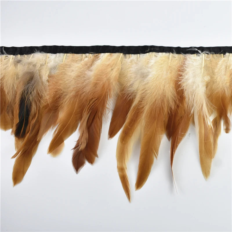 10 m Rooster Feather Fringe Trim – Natural Feather Ribbon for Sewing, Crafts & Costume Decoration
