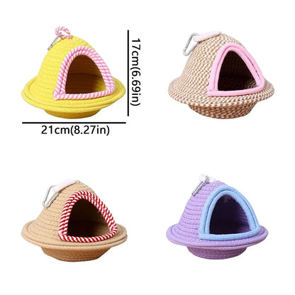 Warm Handmade Woven Bird Cage Nest – Thickened Windproof Hanging Bed, Bite-Resistant Cozy Habitat for Parrots & Pet Birds