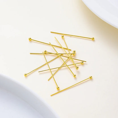 100-Piece 14K & 18K Gold Plated Brass Head Pins Set (16–50mm) – Ball, Flat & Eye Pins for DIY Jewelry Making & Crafts