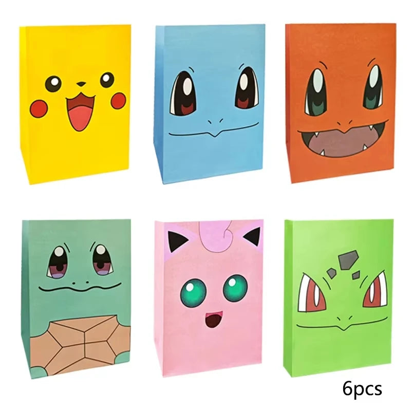 Pokémon Gift Bags – Pikachu Theme Birthday Party Packing Bags for Balloons, Candy, Snacks & Kids Party Favors (Charmander & Squirtle Design)