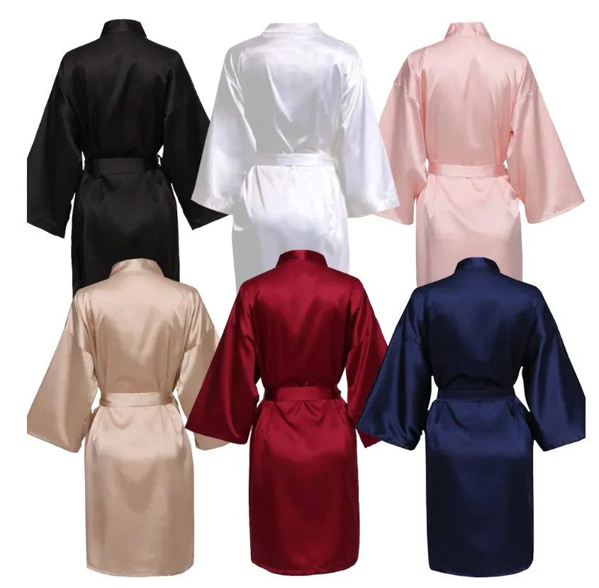 Wedding Party Team Bride Robe – Black Letter Satin Kimono Bridesmaid Bathrobe SP2000