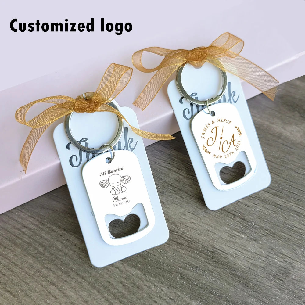 50–100PCS Personalized Engraved Keychain Bottle Openers – Custom Wedding Favors & Guest Gifts with Card for Weddings, Baptisms & Parties