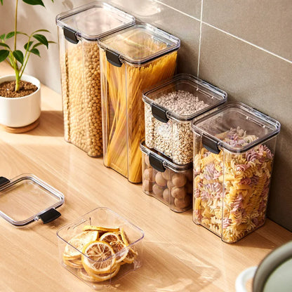 Juego de recipientes herméticos de cocina – Contenedores grandes de plástico para granos con tapas a prueba de humedad para almacenar alimentos y condimentos