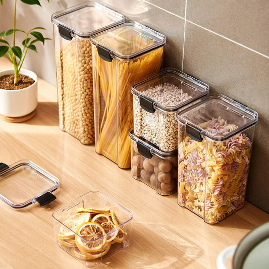 Juego de recipientes herméticos de cocina – Contenedores grandes de plástico para granos con tapas a prueba de humedad para almacenar alimentos y condimentos