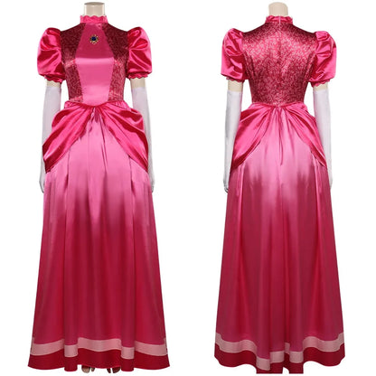 Princess Peach Cosplay Costume – Pink Fantasy Dress Set with Crown (Adult Women Halloween/Carnival Party Outfit, Includes Swimsuit Style Disguise)