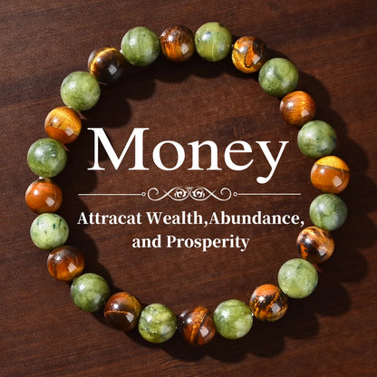 Pulsera curativa de prosperidad y abundancia – Pulsera de energía de piedra natural para la relajación, el éxito, la fuerza personal y una mentalidad positiva