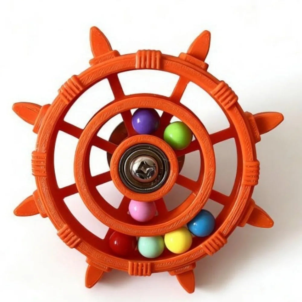 Rudder-Shaped Parrot Spinner Toy – Colorful Bead Rattle & Bite-Resistant Interactive Spinning Wheel Bird Cage Toy