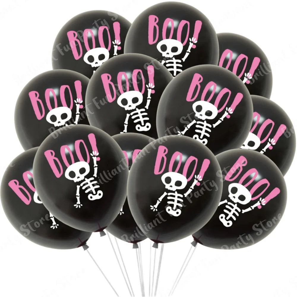 12-Inch Halloween Latex Balloons – Black, Orange, White & Pink Balloons for Halloween Parties, Holiday Events, Party Favors & Decorations