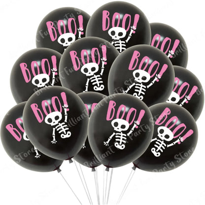 12-Inch Halloween Latex Balloons – Black, Orange, White & Pink Balloons for Halloween Parties, Holiday Events, Party Favors & Decorations