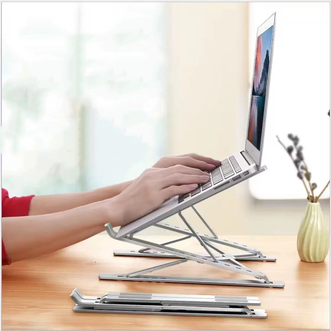 Adjustable Aluminum Laptop Stand – Foldable Notebook Holder with Heat Dissipation Design for MacBook, PC, Tablet & Desktop Computer Setup