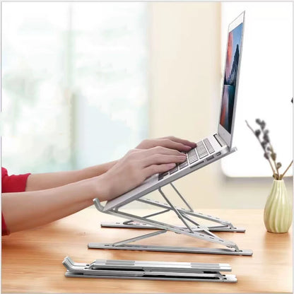 Adjustable Aluminum Laptop Stand – Foldable Notebook Holder with Heat Dissipation Design for MacBook, PC, Tablet & Desktop Computer Setup