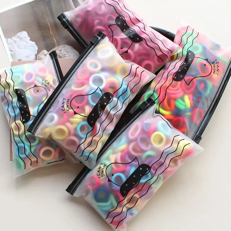 100PCS Kids Elastic Hair Bands – 2CM Nylon Hair Ties for Girls & Babies | Colorful Stretch Hair Accessories for Children