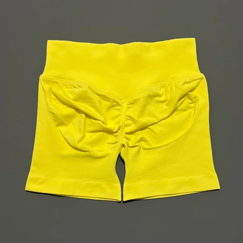 HISTELLO Pantalones cortos de yoga sin costuras de 4.5" para mujer – Pantalones cortos deportivos de talle bajo con efecto fruncido para gimnasio, fitness, correr y ropa deportiva