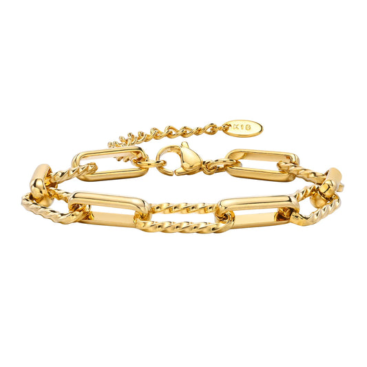 Pulsera de cadena de clip de acero inoxidable chapada en oro de 18 quilates - Pulsera gruesa apilable de eslabones retorcidos ajustables para mujer