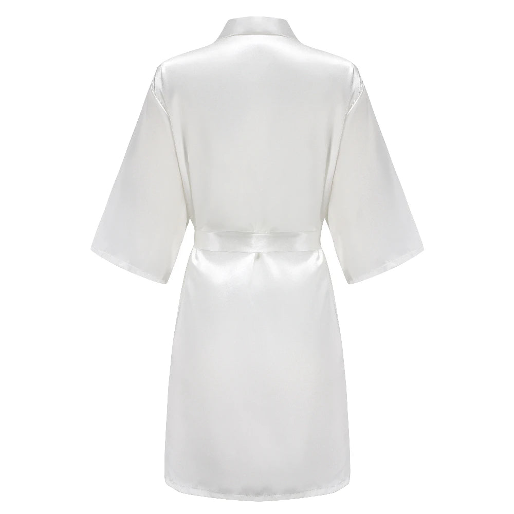 Women’s Black Satin Robe – Silky Kimono Bridal Wedding Bridesmaid Loungewear Dressing Gown