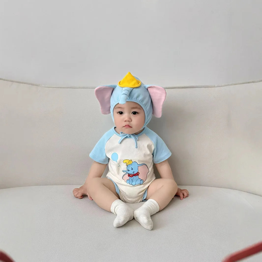 3D Elephant Baby Romper with Hat Set Short Sleeve Newborn Bodysuit Summer Outfit