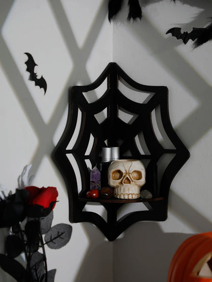 Spider Web Corner Floating Shelf, Gothic Wall-Mounted Crystal Display Shelf, Halloween Decoration, Kitchen and Home Wall Decor