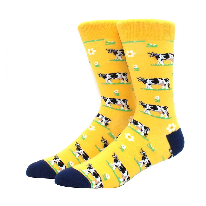 Funny Colorful Hip Hop Socks – Combed Cotton Animal, Astronaut & Geometric Print Socks for Men & Women, Business Dress Wear