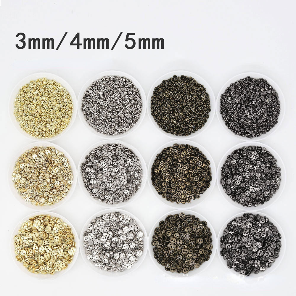 30 Mini-boutons métalliques (3-8 mm) – Boutons ronds à 2 trous pour vêtements de poupée DIY, couture, scrapbooking et loisirs créatifs