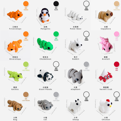 10/50 unidades de figuras de mini animales impresas en 3D – Modelos de simulación de dibujos animados móviles, juguetes coleccionables bonitos, decoración de escritorio y set de regalo de cumpleaños