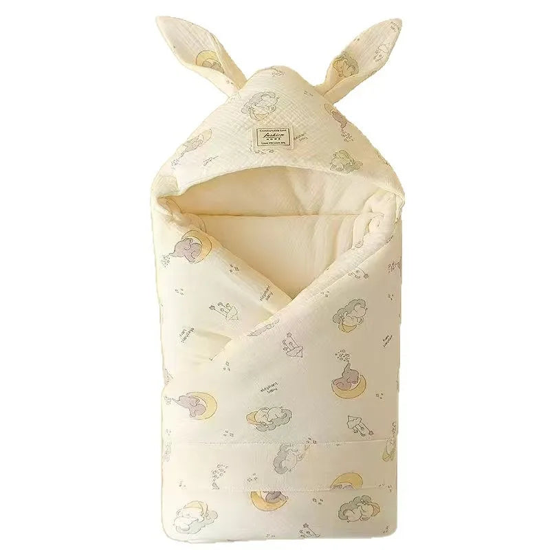Newborn Cotton Swaddle Blanket with Cute Bunny Ears – Extra-Soft Thermal Baby Wrap for Hospital, Delivery & Cozy Infant Sleeping