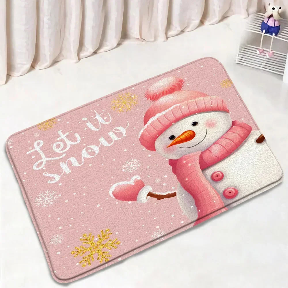Funny Christmas Bath Mat Set – Cute Snowman, Santa Claus, Red Ball & Xmas Tree Bathroom Rugs with Toilet Lid Cover